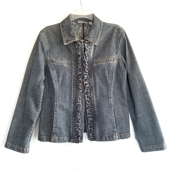 Chico's Jackets & Blazers - Chico's Platinum Ruffle Denim Jean Jacket